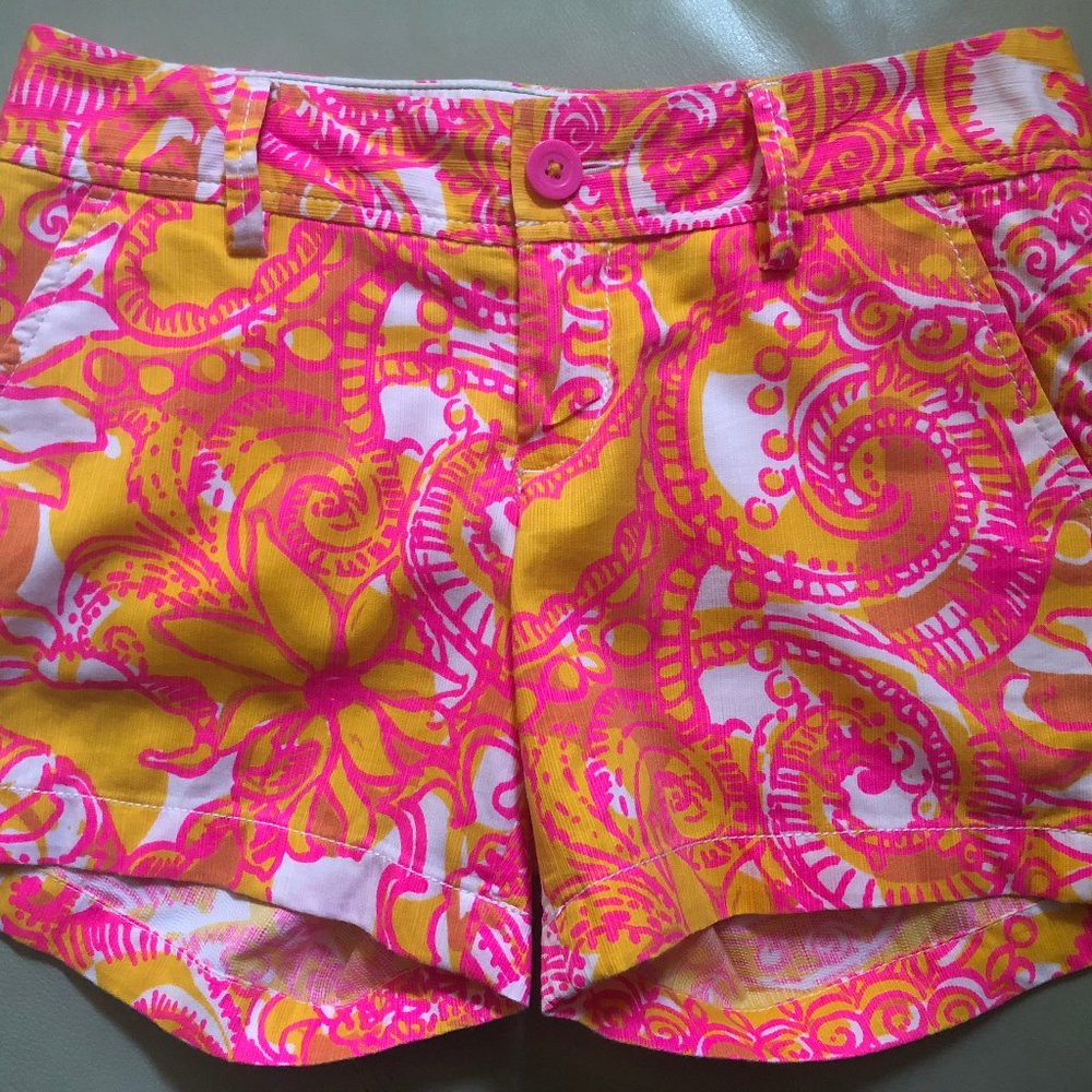 Lilly Pulitzer Sea and Be Seen Callahan shorts size 0 orange, hot pink & white
